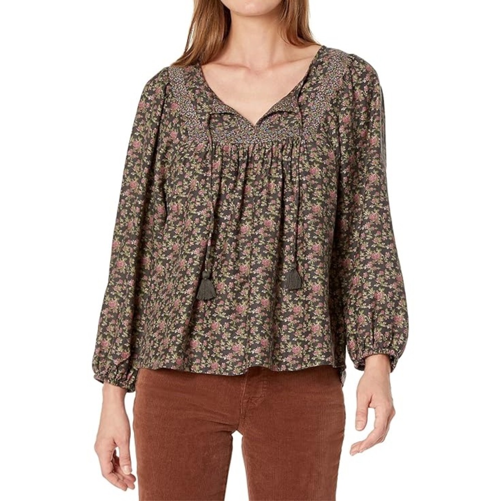 LUCKY BRAND Women’s Long Sleeve Mix Print Peasant Blouse-Black Multi-Size Small - Picture 7 of 12